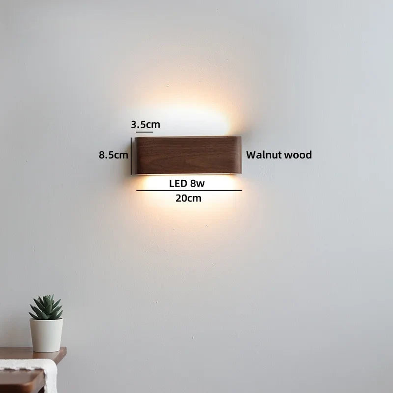 Helnys Modern Minimalist Wood Wall Lamp LED Reading Light in Black Walnut Ash