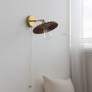Helnys Nordic LED Wall Light Walnut Wood Copper Sconce with Pull Chain Switch