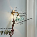 Helnys Tiffany Blue Glass LED Wall Sconce with Rotate Copper Pull Chain Switch