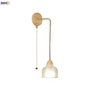 Helnys Wood Glass LED Wall Light Fixture with Pull Chain Switch