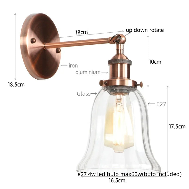 Helnys Clear Glass LED Wall Lamp Industrial Stair Light for Home Decor and Lighting