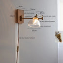 Helnys Clear Glass Copper LED Wall Lights with Pull Chain Switch and Walnut Wood Canopy