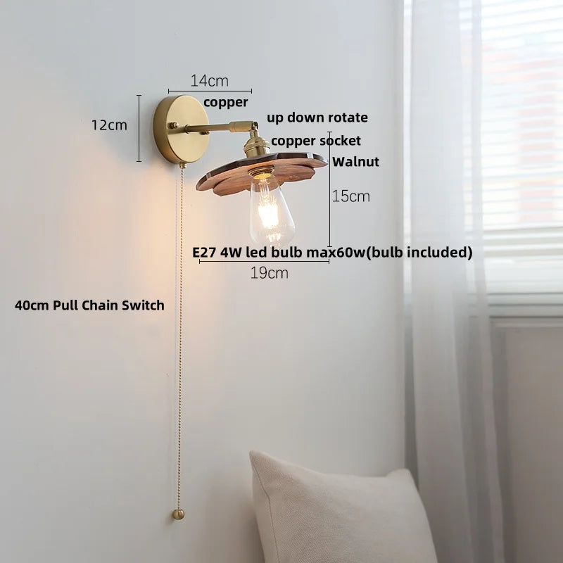 Helnys LED Wall Sconce Japanese Style Walnut Wood Mirror Light