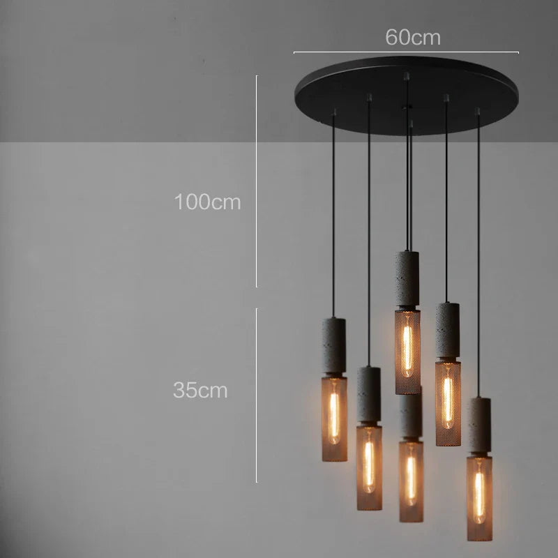 Helnys Industrial Pendant Light Cement Metal Lampshade Nordic Hanging Lamp LED