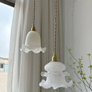 Helnys Flower Glass Pendant Light Fixture, Copper Socket LED Hang Lamp for Home Decor