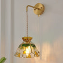 Helnys Glass LED Wall Light Fixture with Adjustable Wire, Pull Chain Switch, Vintage Design