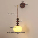 Helnys Adjustable Wood Glass Wall Lights with Pull Chain Switch for Aisle Study Dining