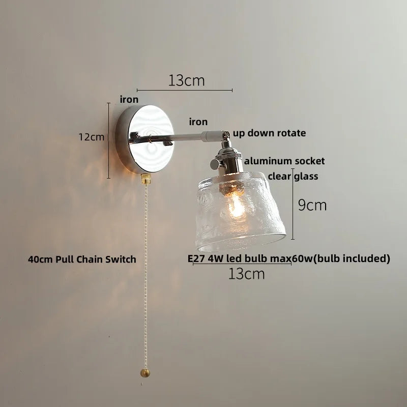 Helnys Clear Glass LED Wall Lamp Pull Chain Switch Up Down Rotatable Stair Light Fixtures