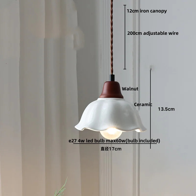 Helnys Ceramic Wood LED Pendant Lights | Adjustable Vintage Kitchen Hanging Lamps