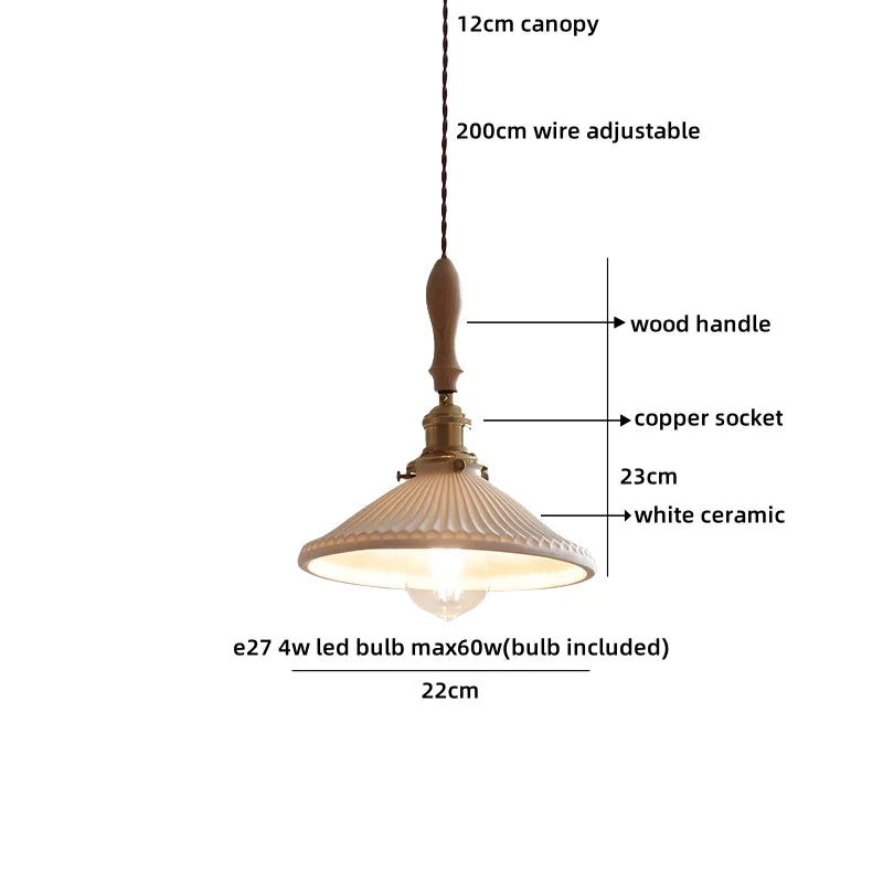 Helnys Ceramic Wood LED Pendant Lights for Restaurant Bedroom Chandelier