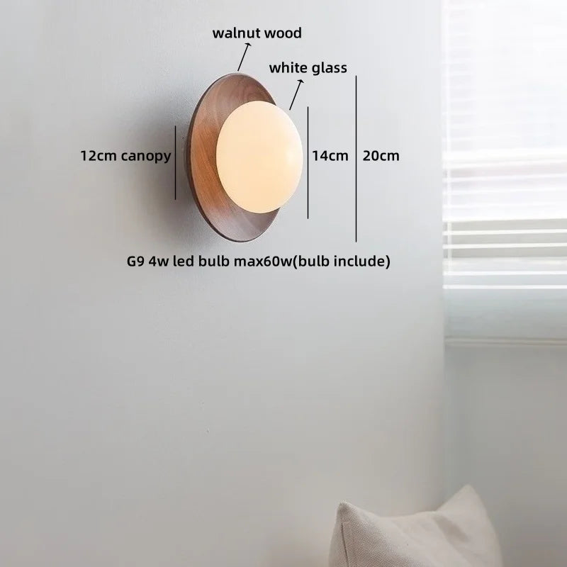 Helnys Wooden Bedside Wall Light | Japan Style LED Fixture for Bedroom Balcony