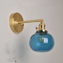 Helnys Vintage Blue Glass LED Wall Lamp with Pull Chain Switch