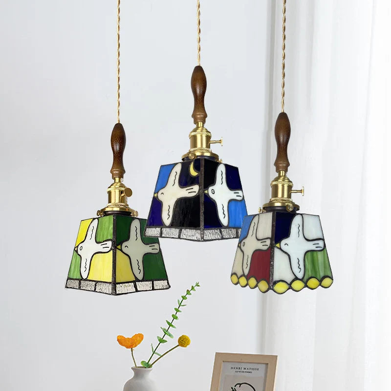 Helnys Peace Dove LED Pendant Lamp with Colorful Glass and Copper Knob Switch