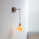 Helnys Modern LED Wall Sconce with Ceramic Lampshade & Wooden Base