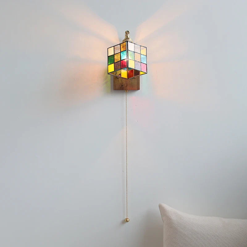 Helnys Square Glass LED Wall Lamp Gold Color Swing Arm Interior Lighting