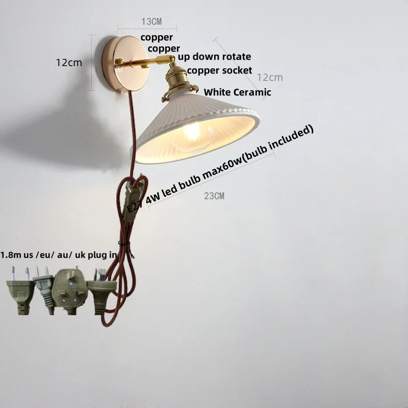 Helnys LED Wall Lights Pull Chain Switch Bedroom Bedside Lamp