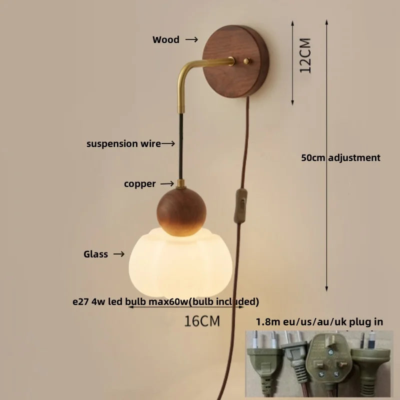 Helnys Adjustable LED Wall Light Modern Pull Chain Switch Glass Stair Lights