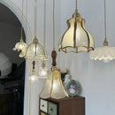 Helnys Tiffany Style LED Walnut Wood Copper Glass Pendant Light for Dining Room