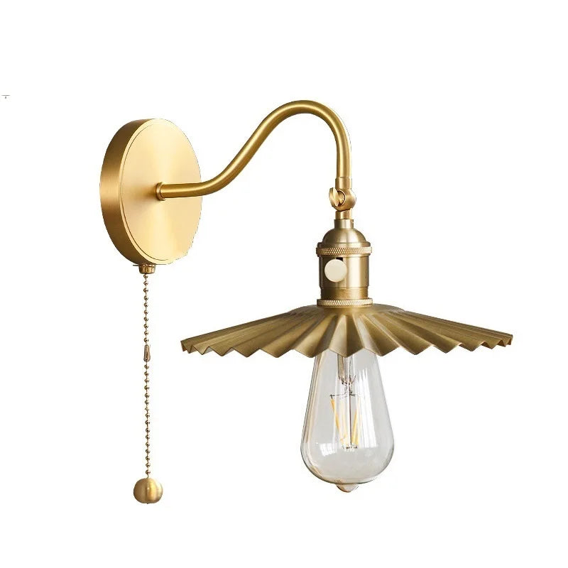 Helnys Copper LED Wall Lights with Pull Chain Switch for Indoor Home Lighting