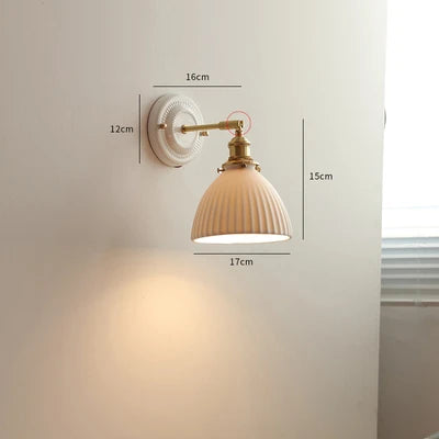 Helnys Ceramic LED Wall Light with Knob Switch, Nordic Japanese Style Sconce