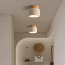 Helnys Yellow Travertine LED Ceiling Light - Nordic Modern Round Wood Stone Lamp