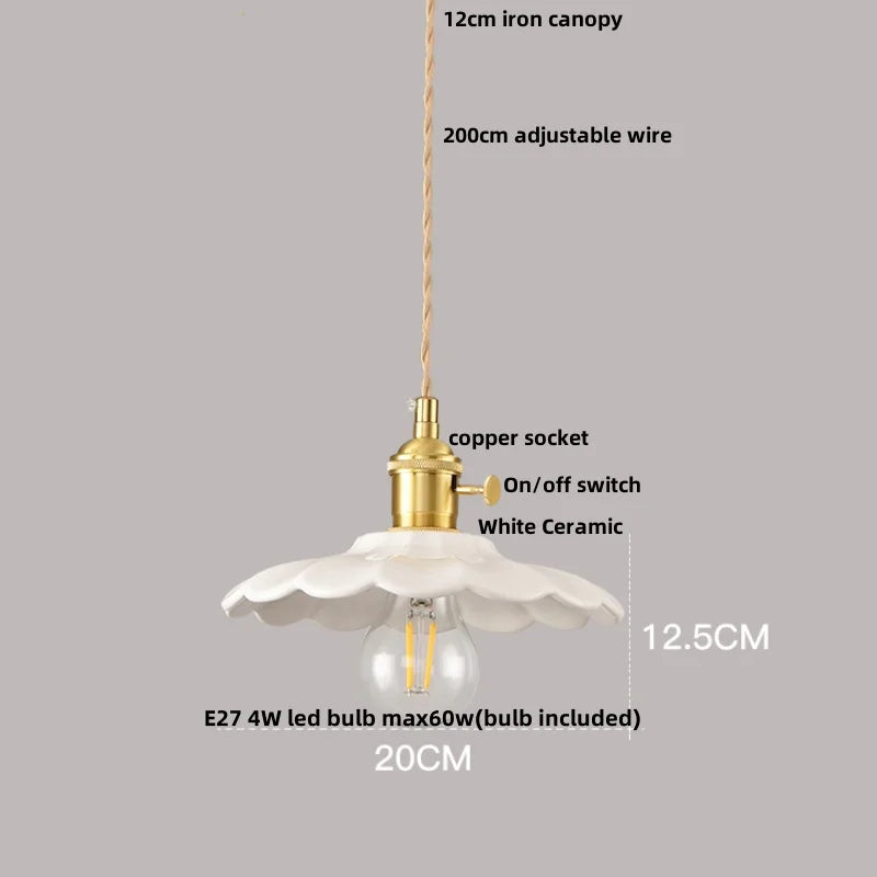 Helnys White Ceramic LED Pendant Lamp with Copper Knob Switch
