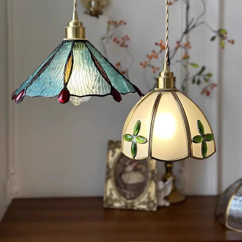 Helnys Copper LED Pendant Lamp, Adjustable Glass Hanging Light for Dining Room