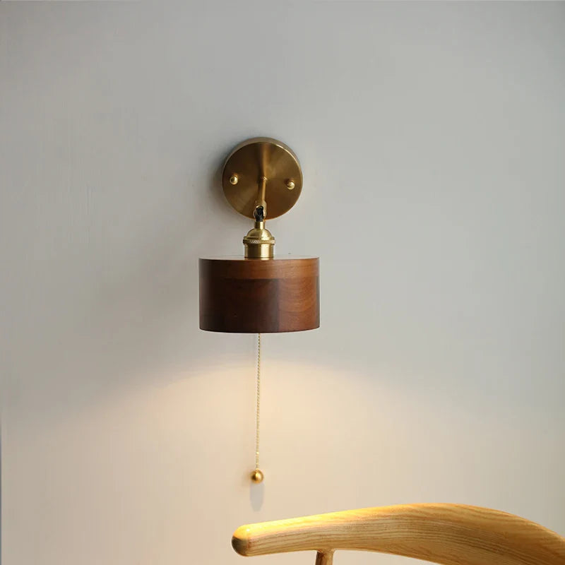 Helnys Wood LED Wall Sconce Pull Chain Switch Up Down Rotatable Bathroom Mirror Light