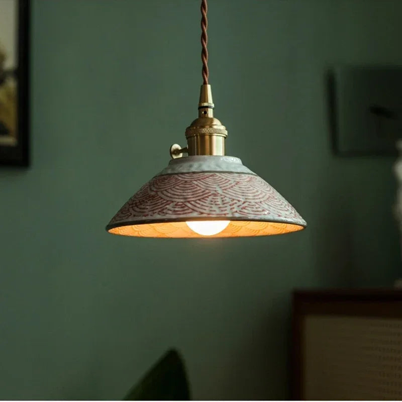 Helnys Ceramic Pendant Light with Knob Switch & LED Copper Finish