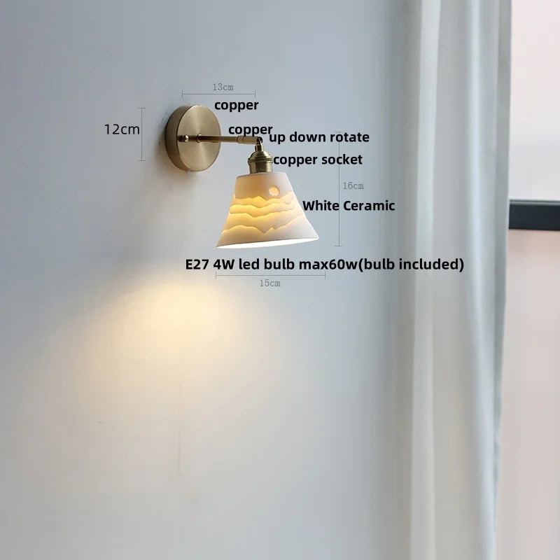 Helnys Copper Canopy LED Wall Light Fixture Nordic Modern Bedroom Sconce