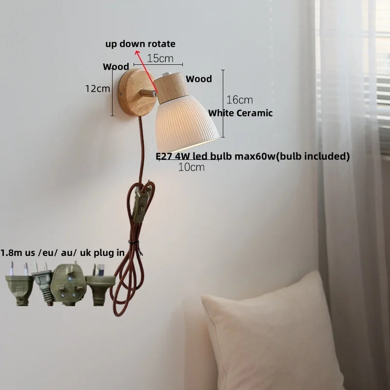 Helnys White Ceramic LED Wall Lights with Pull Chain Switch - Modern Nordic Design