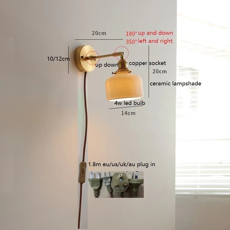 Helnys Colorful Glass LED Wall Lamp Sconce with Pull Chain Switch