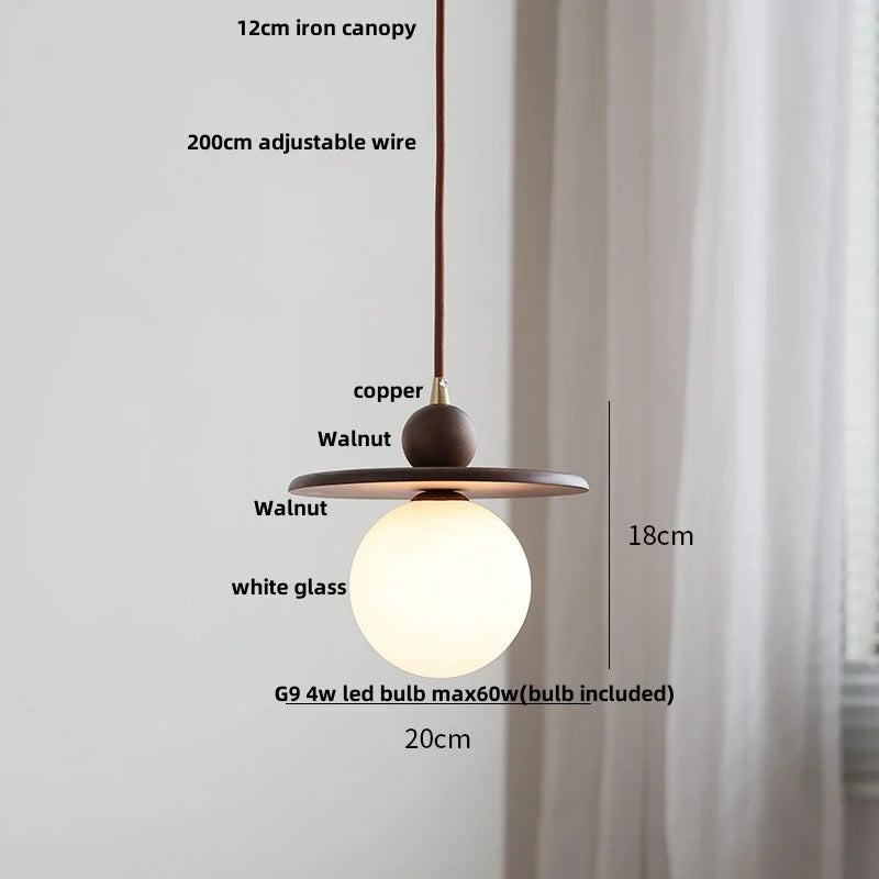Helnys Adjustable LED Glass Pendant Lights - Modern Nordic Tiffany Copper Wood Hang Lamp
