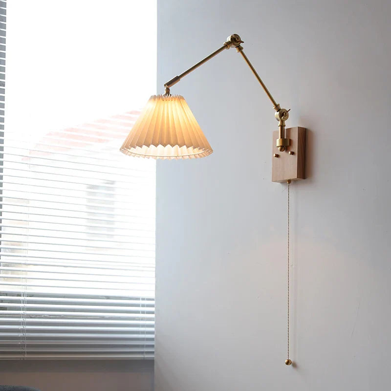 Helnys Nordic LED Wall Light White Umbrella Style Swing Copper Arm Bedside Lamp