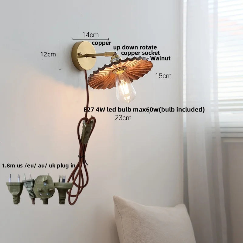 Helnys Wood LED Wall Sconce Pull Chain Switch Up Down Rotatable Bathroom Mirror Light