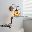 Helnys Tiffany Style LED Wall Sconce Pull Chain Switch Colorful Glass Stair Light