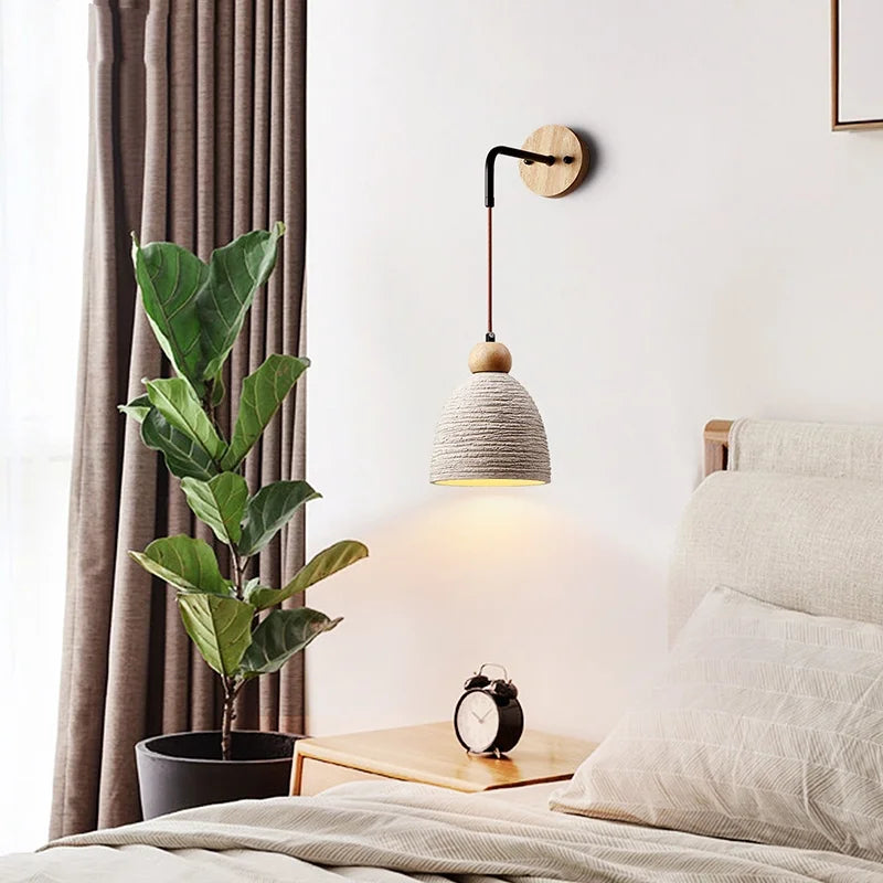 Helnys Japanese LED Wall Light with Wooden Pull Chain Switch