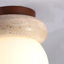 Helnys Round White Glass LED Ceiling Light - Modern Nordic Yellow Stone Lamp