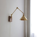 Helnys Copper LED Swing Arm Wall Sconce Walnut Finish, Pull Chain Switch Home Decor