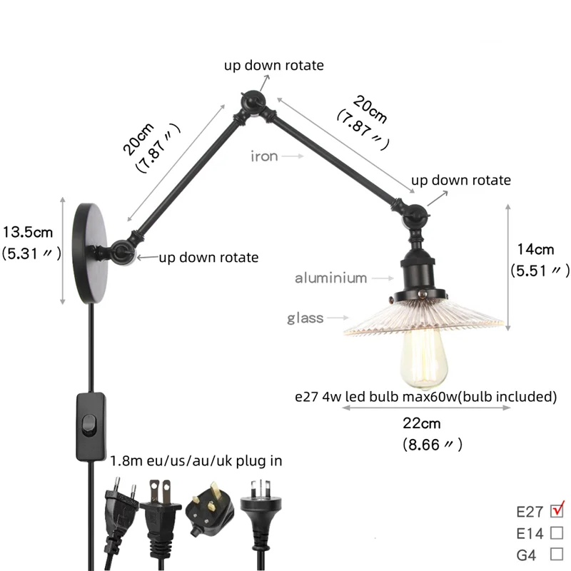 Helnys Swing Arm LED Wall Lights for Home Decor and Bedside Lamp