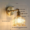 Helnys Copper Rotate LED Wall Light with Pull Chain Switch - Modern Glass Bedside Lamp