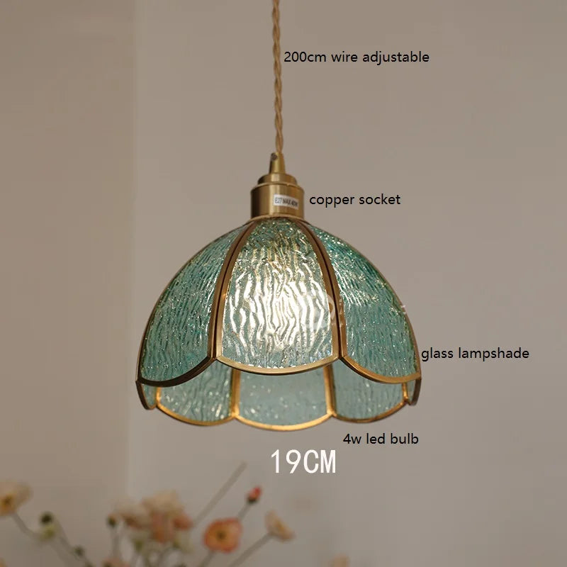 Helnys Butterfly Glass Copper LED Pendant Lamp for Home Indoor Decor