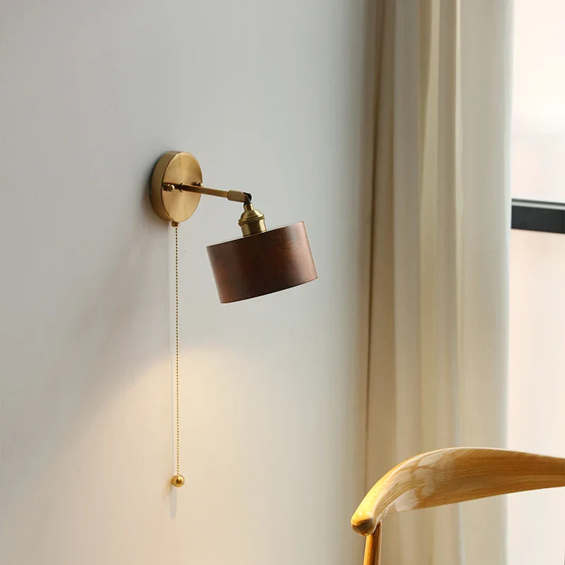 Helnys Wood LED Wall Sconce Pull Chain Switch Up Down Rotatable Bathroom Mirror Light