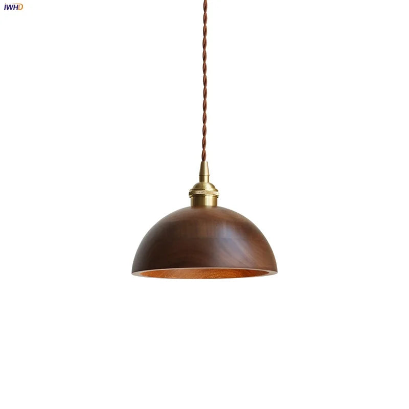 Helnys Modern Nordic Walnut Wood LED Pendant Light for Interior Home Decor