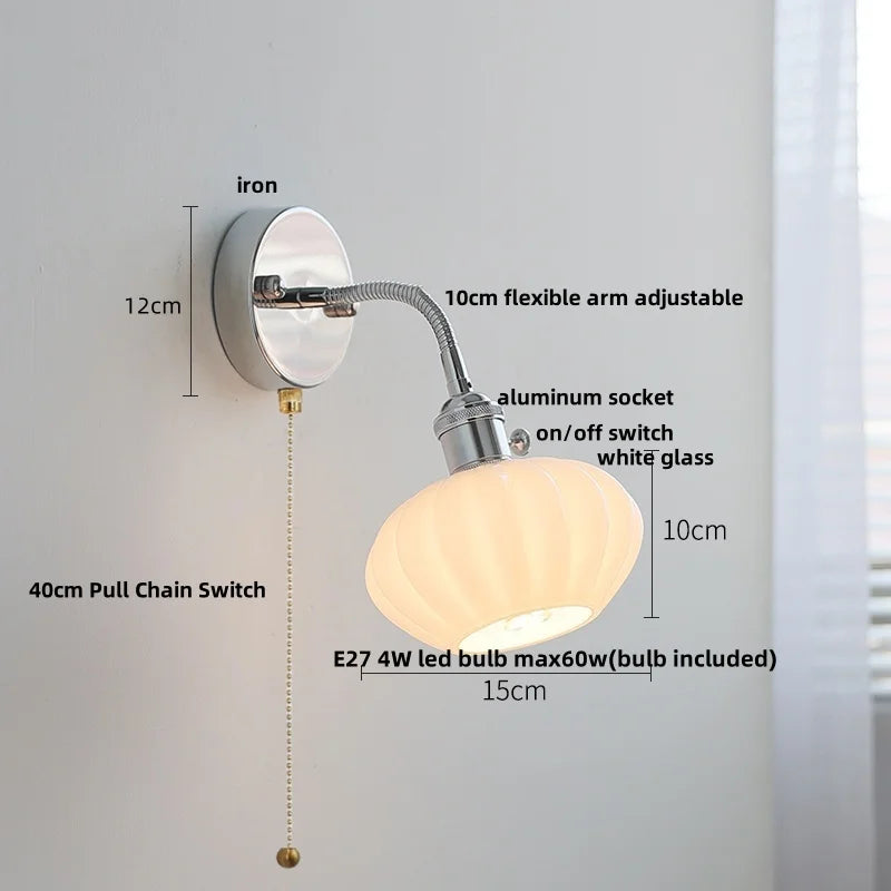 Helnys Adjustable Arm LED Wall Light Fixture White Glass Nordic Modern