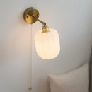 Helnys White Glass LED Wall Light - Japanese Style Pull Chain Switch - Copper Base