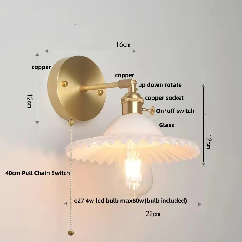 Helnys Nordic LED Wall Sconce with Pull Chain Switch & Glass Stair Light Fixtures