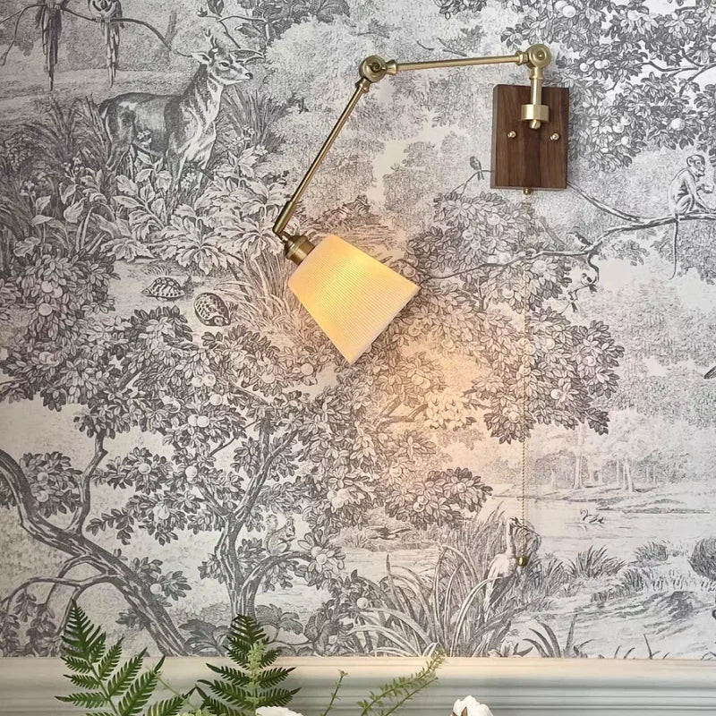 Helnys Wood LED Wall Lights Modern Ceramic Bedside Lamp Sconce