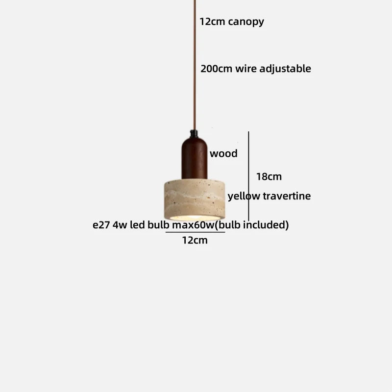 Helnys Yellow Travertine Stone Pendant Lamp - Modern Nordic Hanging Lights