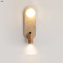 Helnys Glass Ball Wood Wall Lights with LED Rotation for Living Room